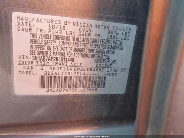 Nissan SENTRA SV 2019 3N1AB7AP2KL611448 Image 9