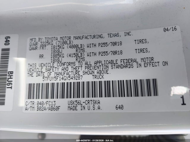 5TFUY5F14GX549287 Toyota Tundra Sr5 5.7l V8