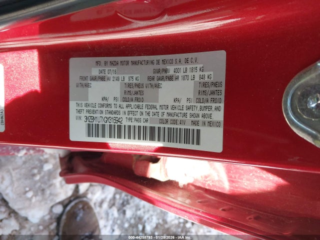Aukcja sprzedaży 2016 Mazda Mazda3 I Sport, vin: 3MZBM1U7XGM316942, numer aukcji: 44258793