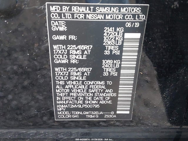 KNMAT2MV9LP500795 Nissan Rogue Sv Intelligent Awd