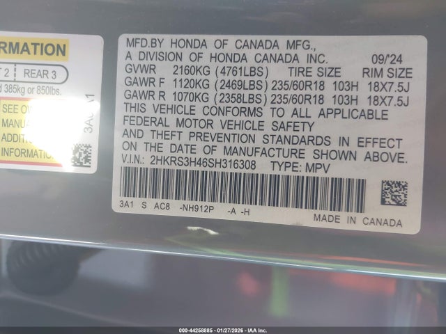 2HKRS3H46SH316308 Honda Cr-v Ex 2wd
