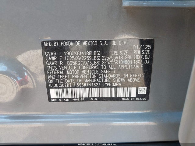 3CZRZ1H59SM744824 Honda Hr-v 2wd Sport