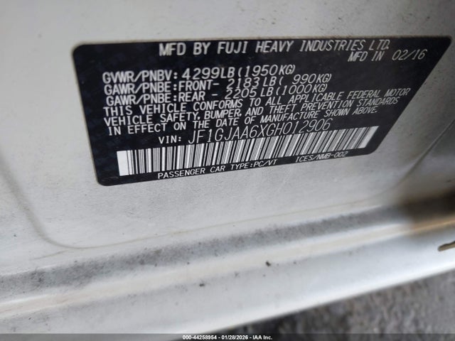 Aukcja sprzedaży 2016 Subaru Impreza 2.0i, vin: JF1GJAA6XGH012906, numer aukcji: 44258954