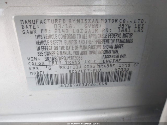 3N1AB7AP3JY283068 Nissan SENTRA S