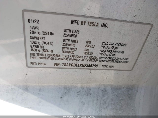 2022 TESLA MODEL Y 7SAYGDEEXNF356798 Photo 8