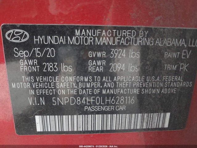 5NPD84LF0LH628116 Hyundai Elantra Value Edition
