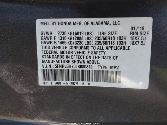 5FNRL6H70JB080812 Honda Odyssey Ex-l