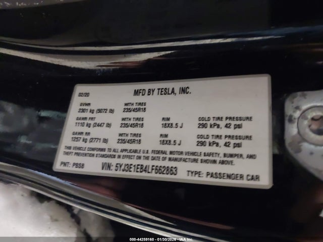 Tesla Model 3 Long Range Dual Motor All-wheel Drive 2020 5YJ3E1EB4LF662863 Image 9
