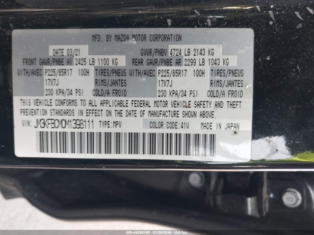 Aukcja sprzedaży 2021 Mazda Cx-5 Touring, vin: JM3KFBCM0M1398111, numer aukcji: 44259169