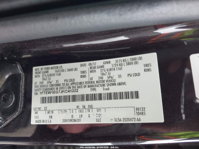 1FTEW1EG7JKC41222 Ford F-150 Lariat