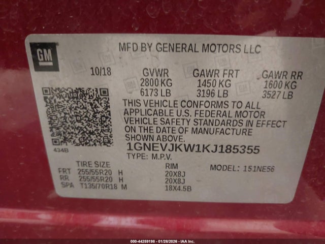 Chevrolet Traverse High Country 2019 1GNEVJKW1KJ185355 Image 9
