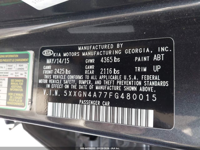 5XXGN4A77FG480015 KIA OPTIMA EX