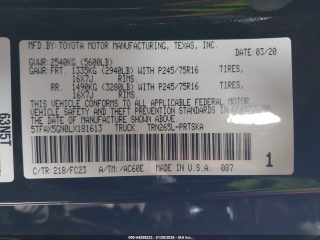 5TFAX5GN0LX181613 Toyota Tacoma Sr5