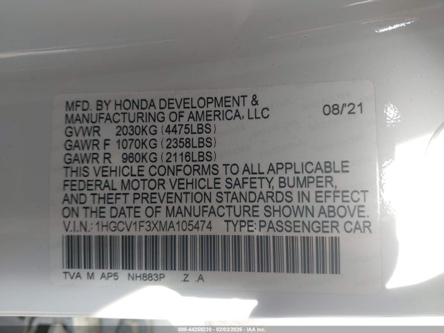 1HGCV1F3XMA105474 Honda Accord Sport