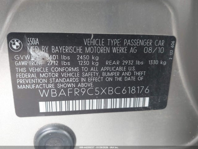 2011 BMW 5 SERIES WBAFR9C5XBC618176 Photo 8