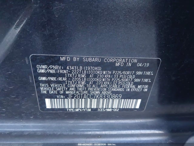 JF2GTACC7K8330869 Subaru Crosstrek 2.0i Premium