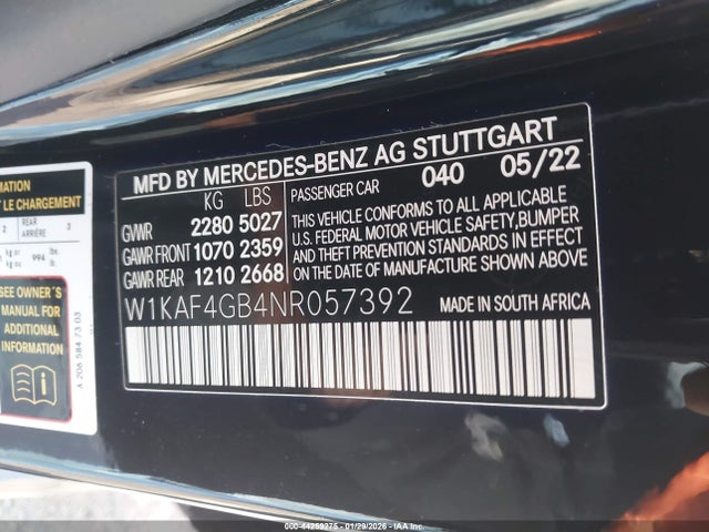 W1KAF4GB4NR057392 Mercedes-Benz C 300 Sedan