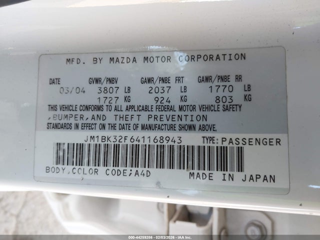 2004 MAZDA MAZDA3 JM1BK32F641168943 Photo 8