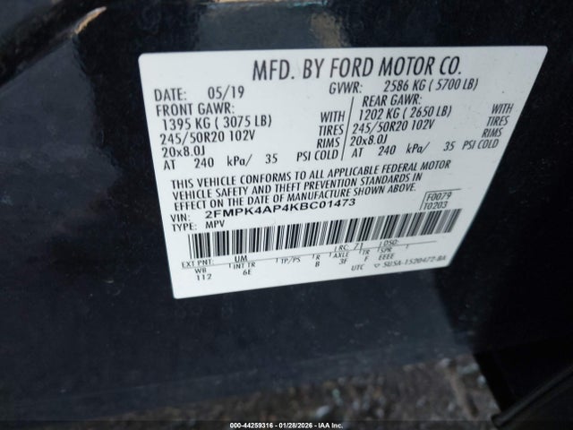 Ford EDGE ST 2019 2FMPK4AP4KBC01473 Image 9