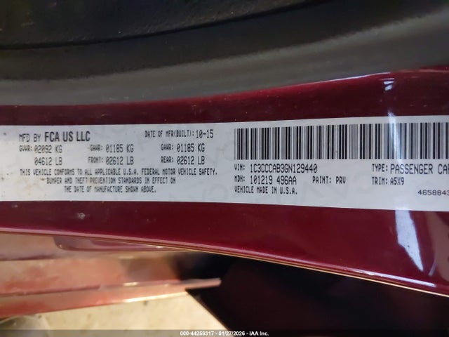 Продаж на аукціоні авто 2016 Chrysler 200 Limited, vin: 1C3CCCAB3GN129440, номер лоту: 44259317