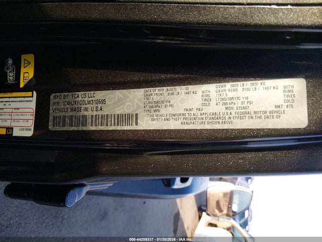 1C4HJXFG0LW310695 Jeep Wrangler Unlimited Rubicon 4x4