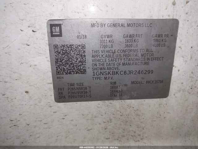 1GNSKBKC6JR246299 Chevrolet Tahoe Lt