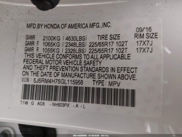 5J6RM4H75GL115958 Honda Cr-v Ex-l