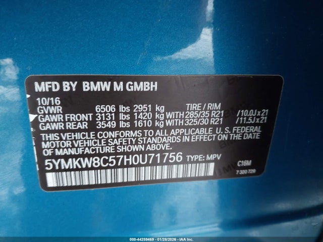 5YMKW8C57H0U71756 BMW X6 M