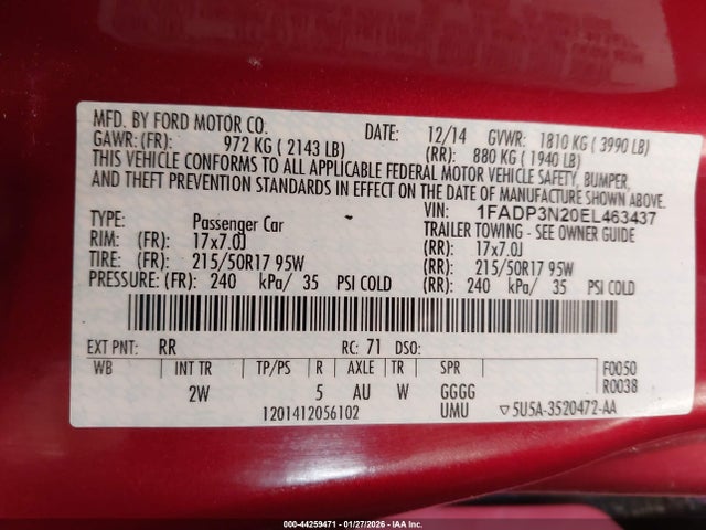 1FADP3N20EL463437 Ford Focus Titanium