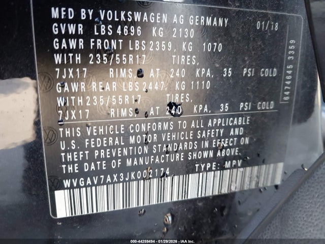 2018 VOLKSWAGEN TIGUAN LIMITED WVGAV7AX3JK002174 Photo 8