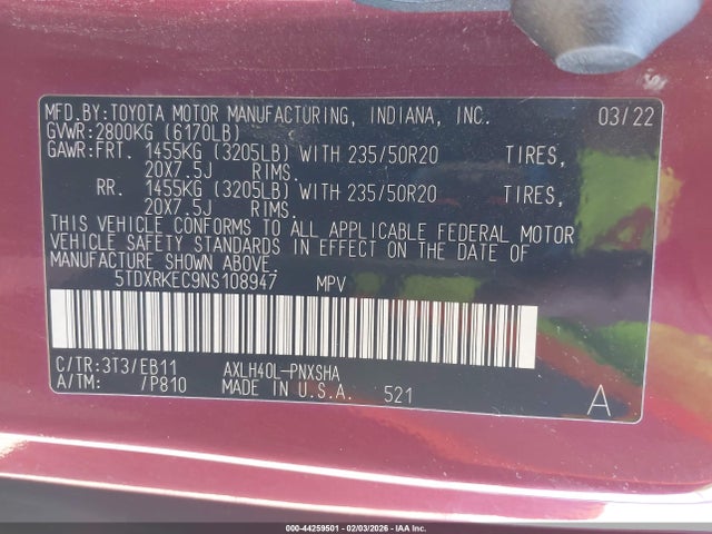 2022 TOYOTA SIENNA 5TDXRKEC9NS108947 Photo 8