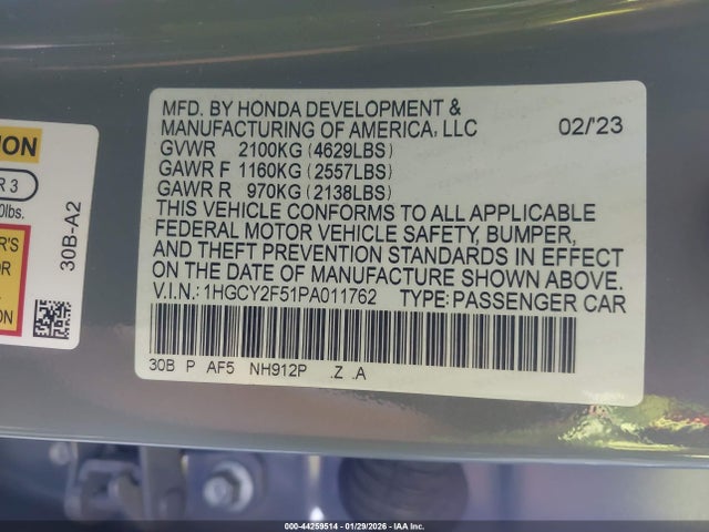 1HGCY2F51PA011762 Honda Accord Hybrid Sport