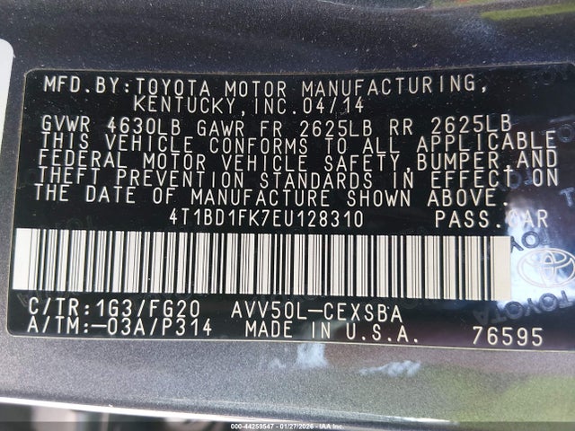 4T1BD1FK7EU128310 Toyota Camry Hybrid Se Limited Edition