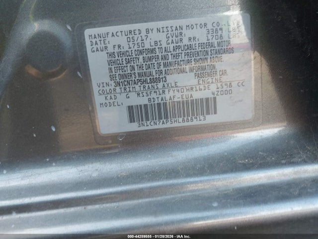 3N1CN7AP5HL888913 Nissan Versa 1.6 S