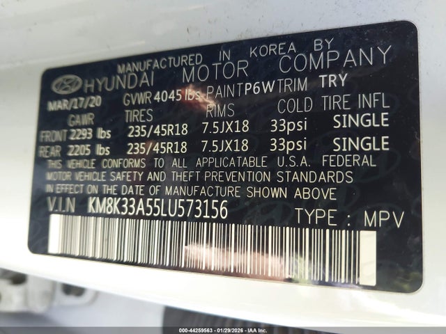 KM8K33A55LU573156 Hyundai Kona Limited