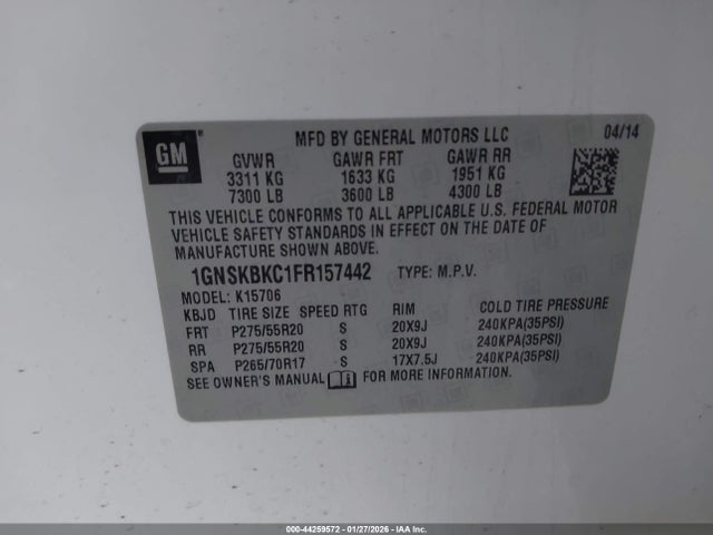 1GNSKBKC1FR157442 Chevrolet Tahoe Lt
