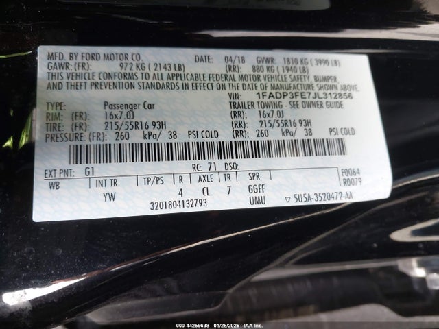Ford FOCUS SE 2018 1FADP3FE7JL312856 Image 9