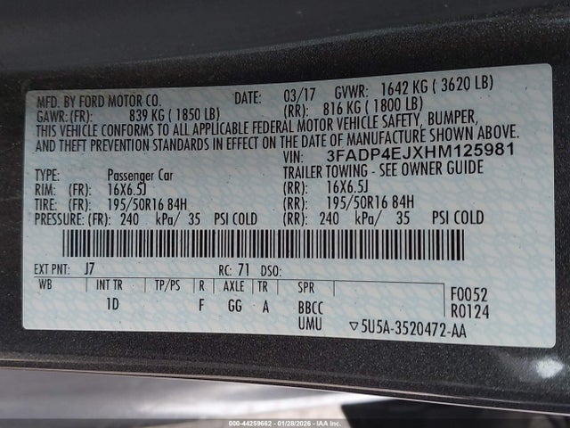 Ford FIESTA SE 2017 3FADP4EJXHM125981 Image 9