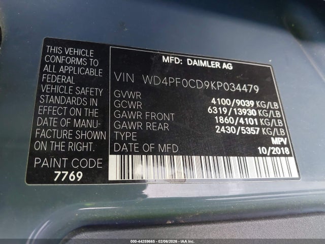 2019 MERCEDES-BENZ SPRINTER 2500 WD4PF0CD9KP034479 Photo 8