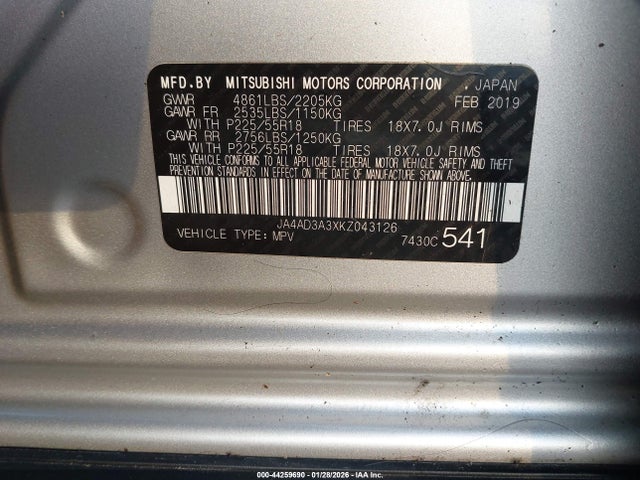 2019 MITSUBISHI OUTLANDER JA4AD3A3XKZ043126 Photo 8