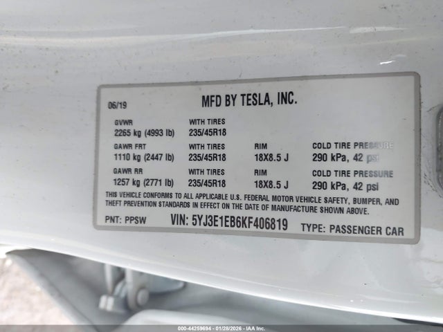 2019 TESLA MODEL 3 5YJ3E1EB6KF406819 Photo 8