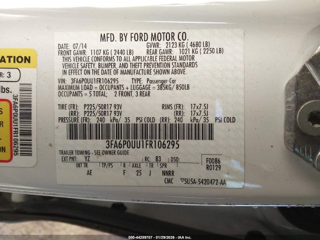 3FA6P0UU1FR106295 Ford Fusion Hybrid S