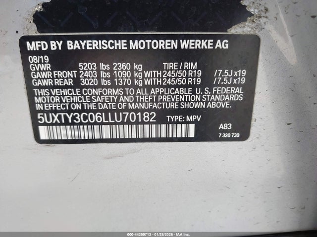 2020 BMW X3 5UXTY3C06LLU70182 Photo 8