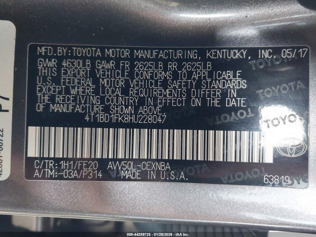 4T1BD1FK8HU228047 Toyota Camry Hybrid Le