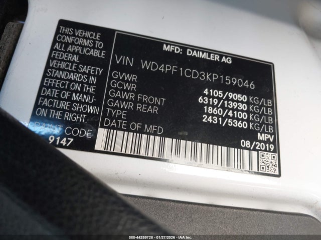 WD4PF1CD3KP159046 Mercedes-Benz Sprinter 2500 High Roof V6