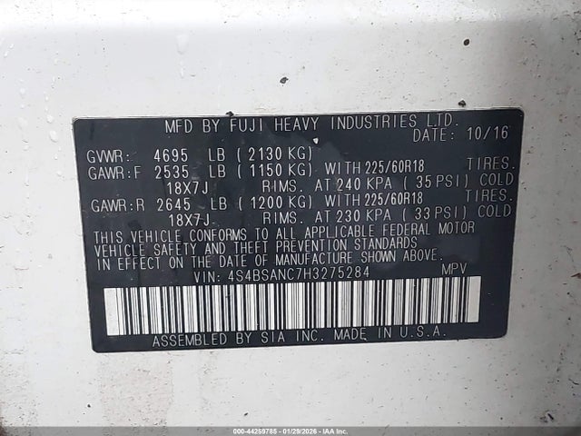 4S4BSANC7H3275284 Subaru Outback 2.5i Limited