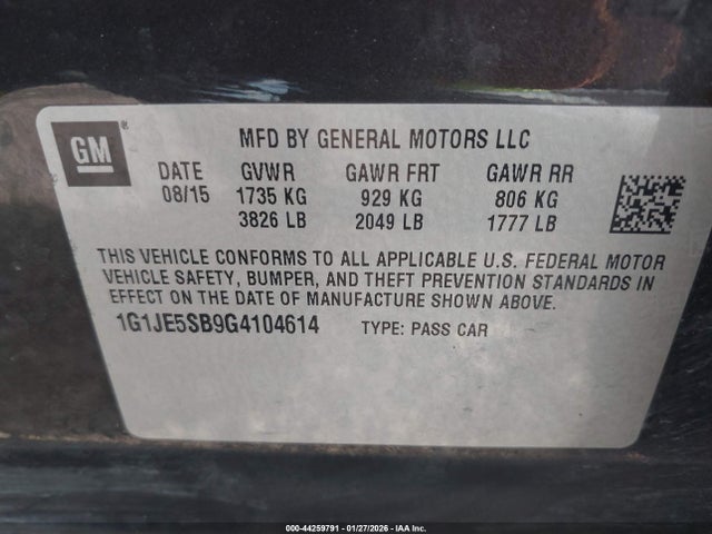 1G1JE5SB9G4104614 Chevrolet Sonic Ltz Auto