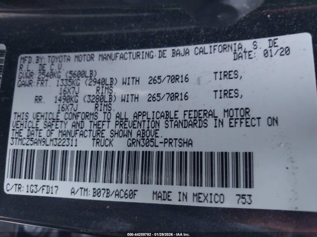 3TMCZ5AN9LM322311 Toyota Tacoma Trd Off-road