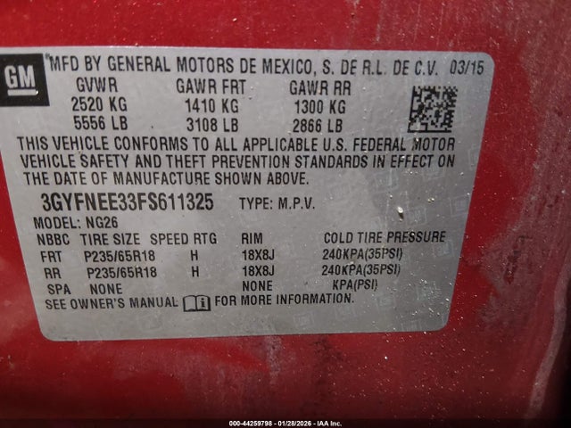 2015 CADILLAC SRX 3GYFNEE33FS611325 Photo 8