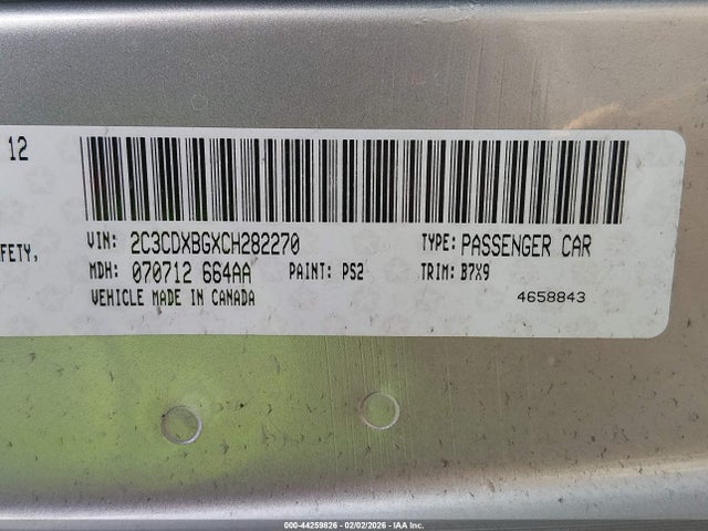 44259826 :رقم المزاد ، 2C3CDXBGXCH282270 vin ، 2012 Dodge Charger Se مزاد بيع